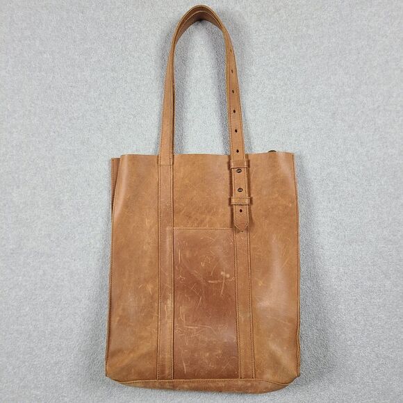 Able Brown Genuine Leather North South Tote Bag With Long Strap - Picture 5 of 12